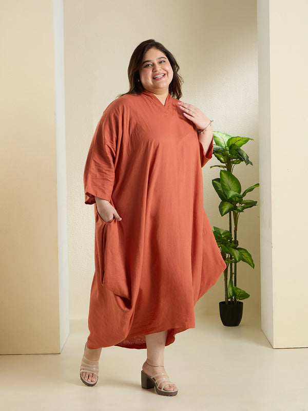 ANYA LINEN COWL DRESS