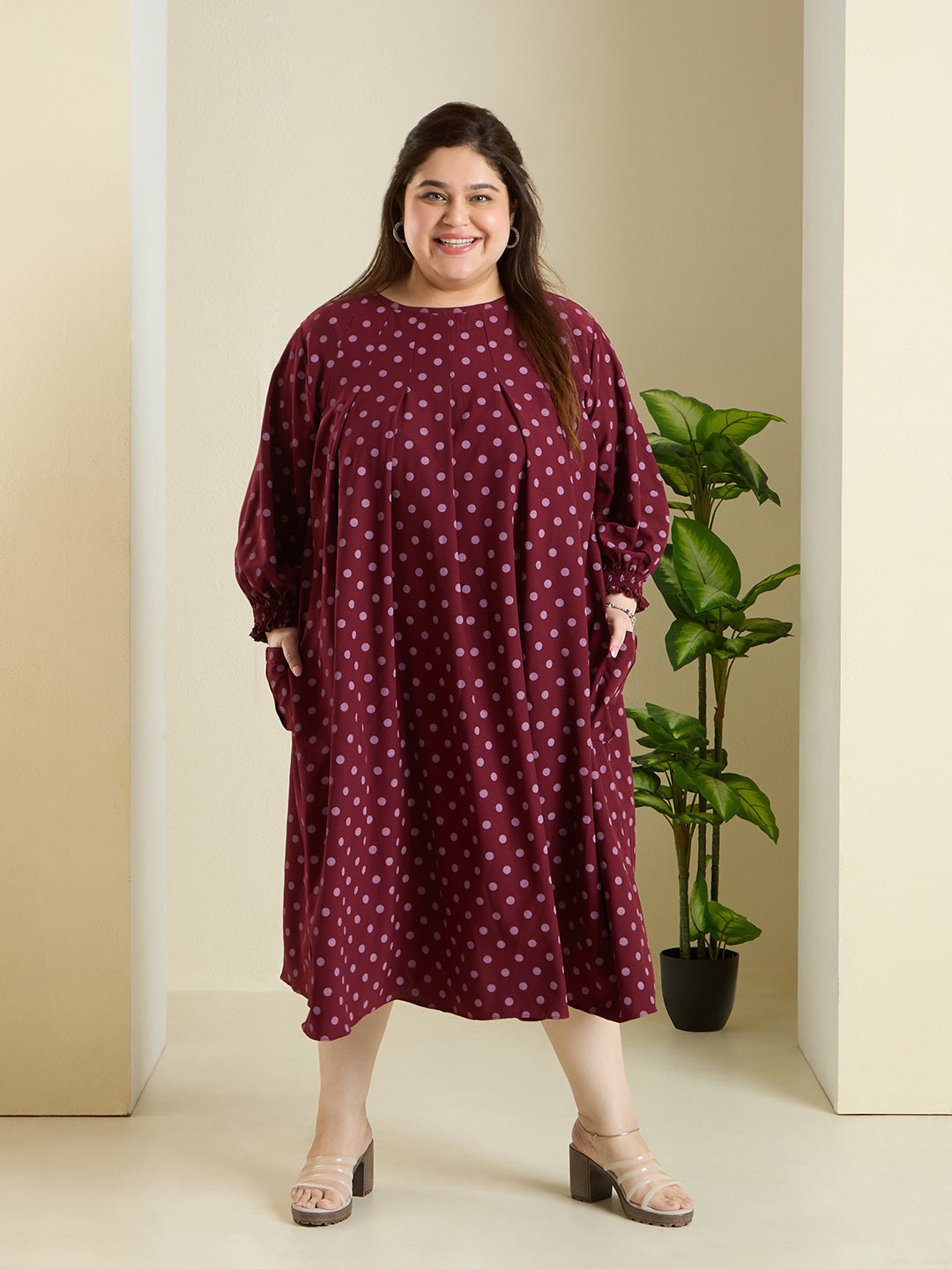RHEA POLKA MIDI DRESS