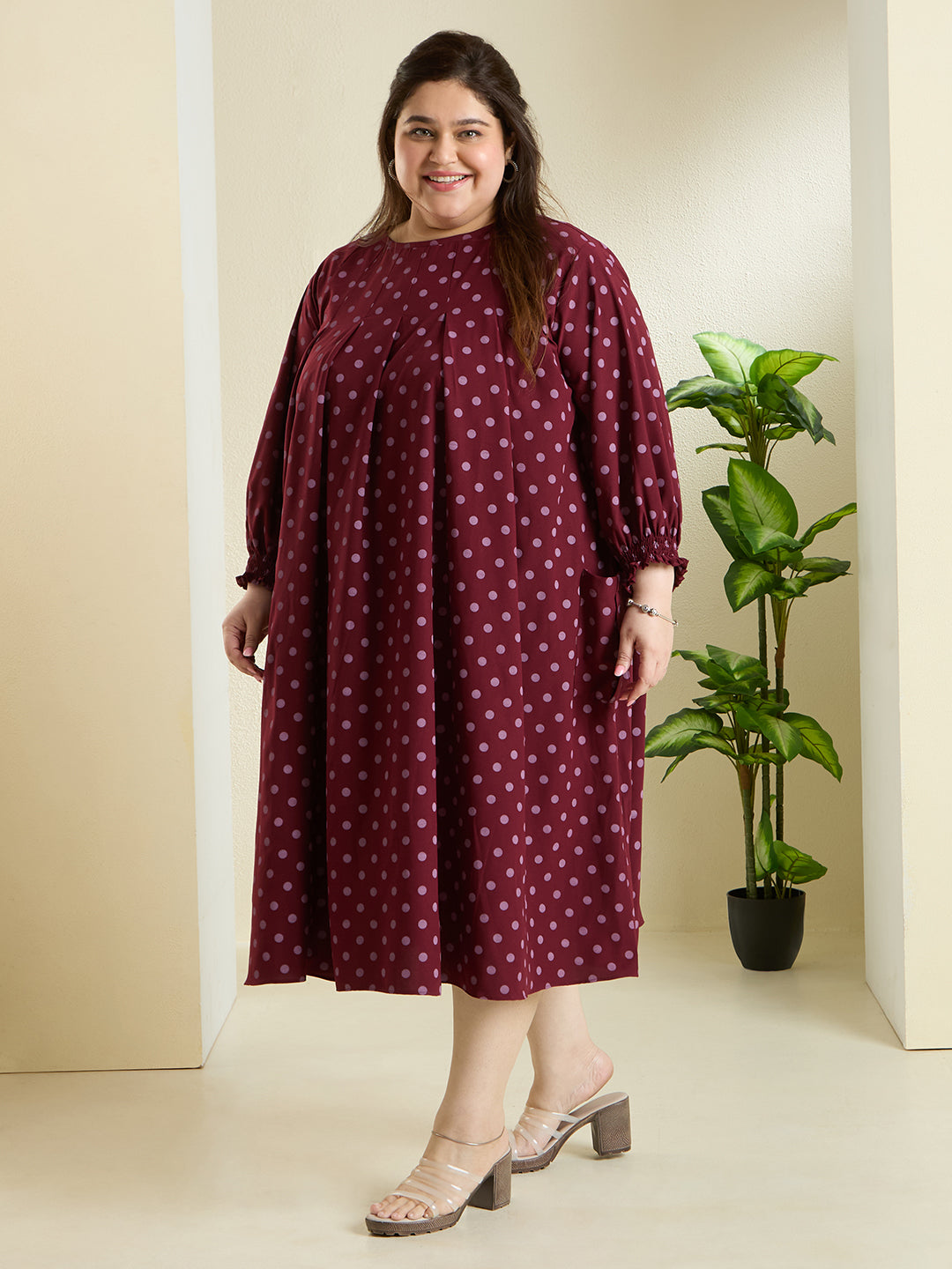 RHEA POLKA MIDI DRESS