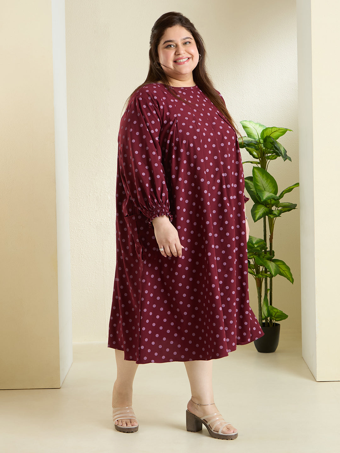 RHEA POLKA MIDI DRESS