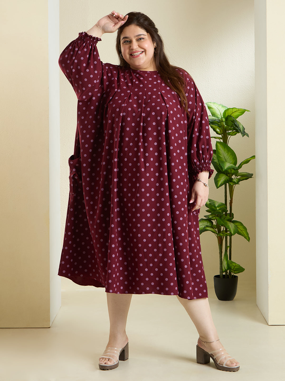 RHEA POLKA MIDI DRESS