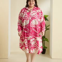 PINK PALMS SHIRT DRESS