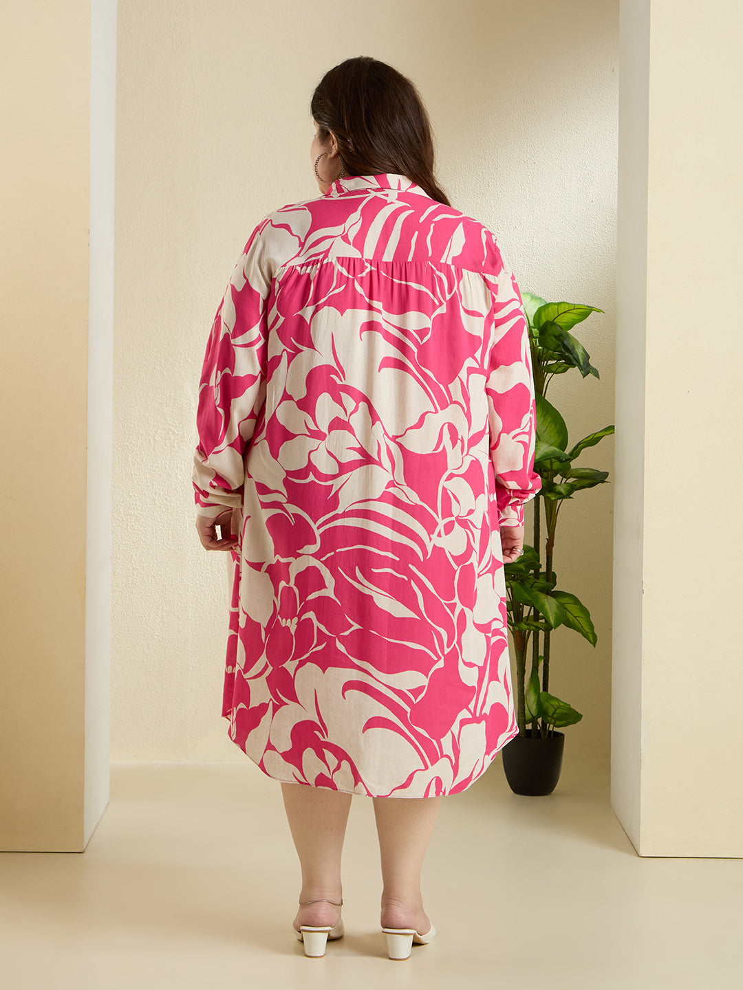 PINK PALMS SHIRT DRESS