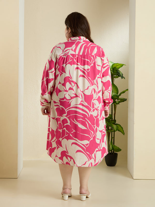 PINK PALMS SHIRT DRESS
