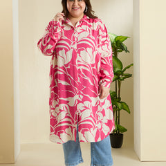 PINK PALMS SHIRT DRESS