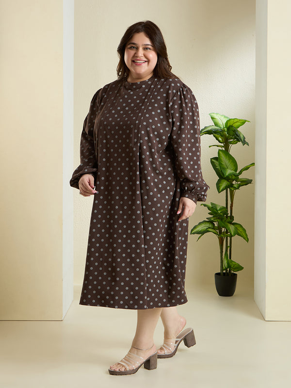 MOCHA DOT SHIFT DRESS