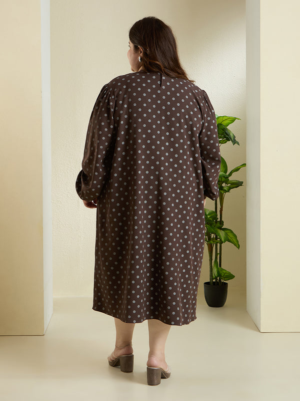 MOCHA DOT SHIFT DRESS