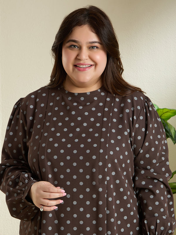 MOCHA DOT SHIFT DRESS