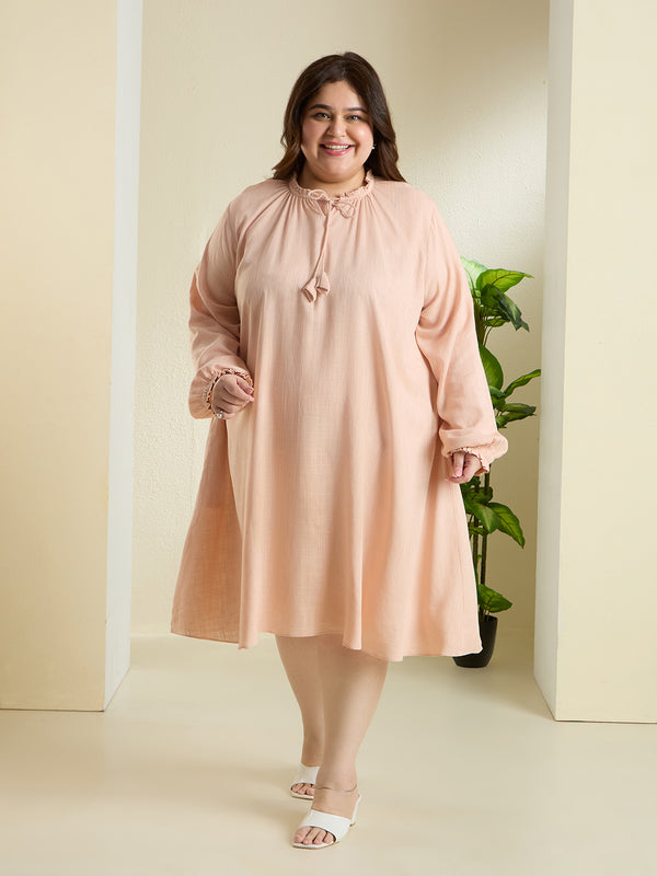PEACHY FRILL LINEN DRESS
