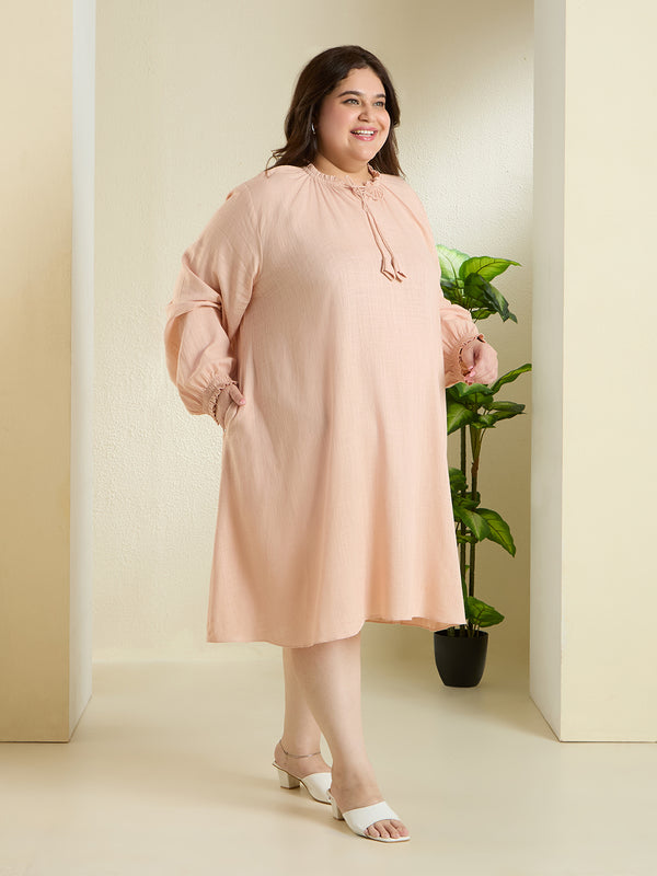 PEACHY FRILL LINEN DRESS