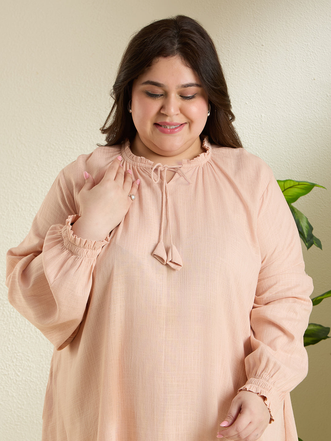 PEACHY FRILL LINEN DRESS