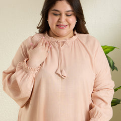 PEACHY FRILL LINEN DRESS