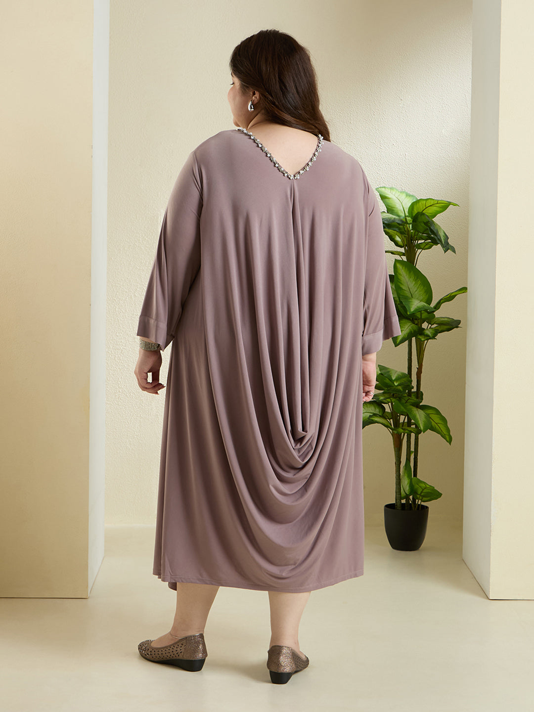 NORA STATEMENT DRESS - TAUPE