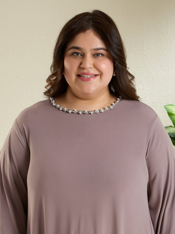 NORA STATEMENT DRESS - TAUPE